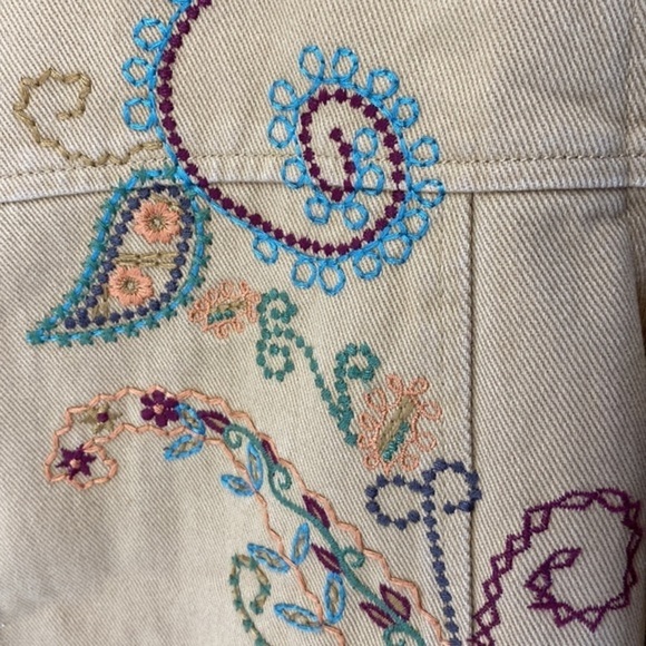 DENIM & CO. 1980s Vintage Embroidered Denim Jacket Coat - Brown - Picture 10 of 17